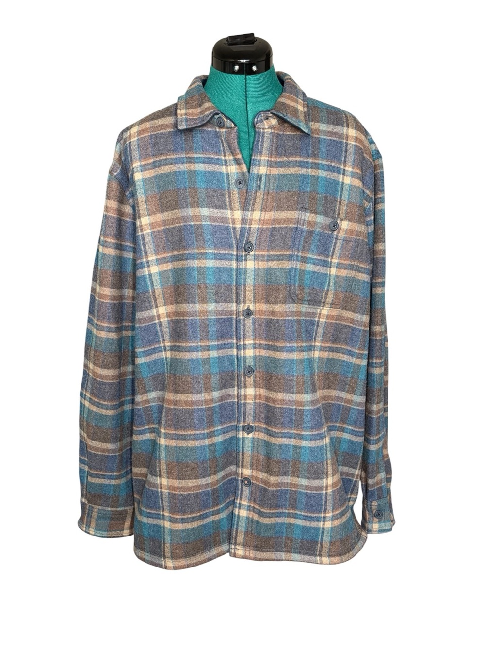Weatherproof Vintage Blue Brown Plaid Button-Up Fleece Lined Jacket